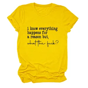 T-shirt jaune avec le slogan 'i know everything happens for a reason'