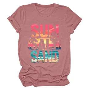 Maglietta da donna malva con stampa grafica tramonto sulla spiaggia Sun Salt Sand