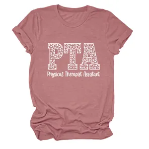 Camiseta de manga corta malva con estampado de leopardo PTA Physical Therapist Assistant
