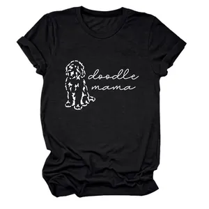 T-shirt noir pour femme arborant un motif Doodle Mama blanc et une image de chien