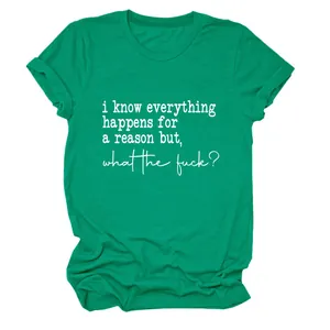 T-shirt femme émeraude en coton à col rond et manches courtes avec slogan imprimé
