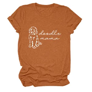 T-shirt femme orange rouille avec imprimé blanc Doodle Mama et illustration de chien