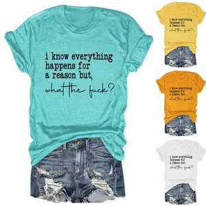 T-Shirt en Coton Décontracté pour Femme avec Slogan Humoristique Imprimé Col Rond Manches Courtes Top Ample Vêtements Street Style