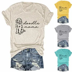 T-Shirt Femme Mignon Doodle Mama Imprimé Chien Décontracté Coton Col Rond Manches Courtes Top Graphique Mode Pour Quotidien