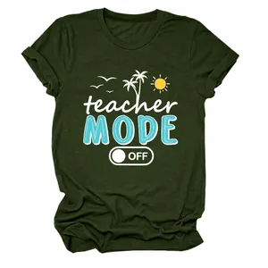 Camiseta de verano casual verde militar para mujer con estampado gráfico teacher mode off