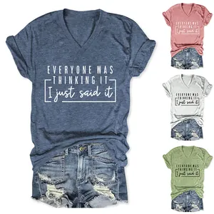 Vue détaillée de t-shirts décontractés à col en V pour femmes en quatre couleurs