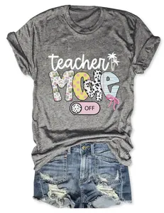 Graues meliertes Damen-T-Shirt mit einem bunten Teacher Mode Off Grafik-Print-Design