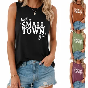 Women's Casual Cotton Tank Top Just A Small Town Girl Graphic Print Loose Round Neck Sleeveless Top Summer Fashion Clothing