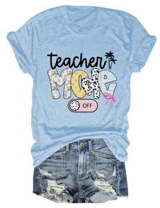 Lässiges hellblaues Kurzarm-T-Shirt mit lustigem Teacher Mode Off Grafik-Print
