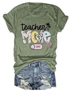 Detailansicht Damen T-Shirt in Olivgrün mit Teacher Mode OFF Grafik-Print-Design