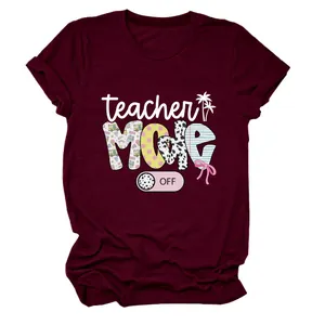 Damen-T-Shirt in Burgund mit stilvollem Teacher Mode Off Grafik-Print und klassischem Rundhals
