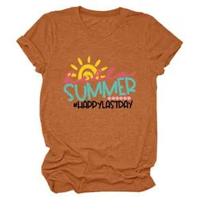 Casual rust orange women's T-shirt featuring 'Hello Summer' print on white background.