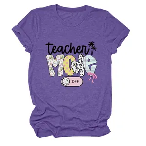 Stilvolles lila Damen T-Shirt mit 'Teacher Mode Off' Grafikdruck und Rundhalsausschnitt