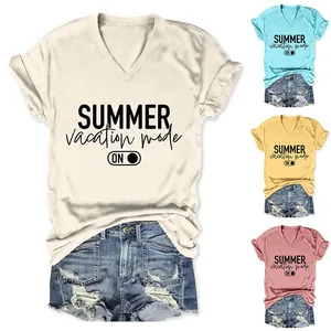 Detailed display of women's summer vacation mode V-neck T-shirt in various colors
