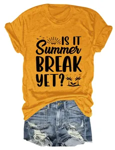 Senfgelbes Damen T-Shirt mit Rundhalsausschnitt und 'Summer Break' Slogan-Print Grafik