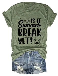 Olivgrünes Damen-T-Shirt mit dem sommerlichen 'Is It Summer Break Yet?'-Aufdruck