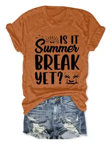 Damen T-Shirt in Orange mit Rundhalsausschnitt und Summer Break Print in Detail