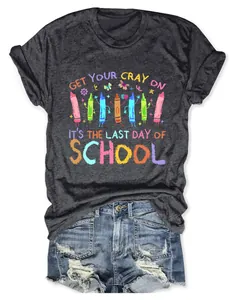 Funny 'Get Your Cray On' school themed t-shirt for women in charcoal grey melange
