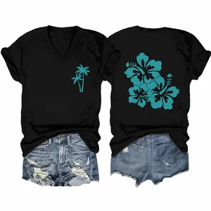 Women's V-Neck Short Sleeve T-Shirt Casual Cotton Blend Summer Graphic Top Life Is Better At The Beach Palm Tree Print