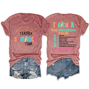 Luxe Teacher Freedom Tour t-shirt en spijkerbroek set met voor- en achteraanzicht