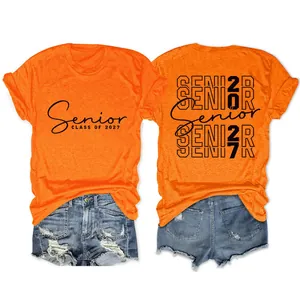 T-shirt arancione a maniche corte con stampa grafica Senior Class of 2027 casual
