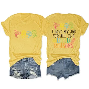 T-shirt gialla da donna a maniche corte con stampa grafica I Love My Job, casual