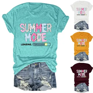Detail showing multiple color variants of Summer Mode Loading graphic T-shirts for women