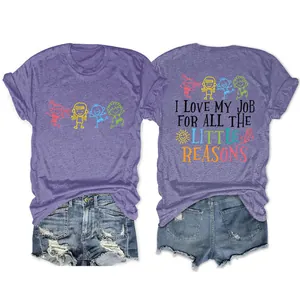 T-shirt viola con dettagli davanti e dietro e stampa con slogan I Love My Job
