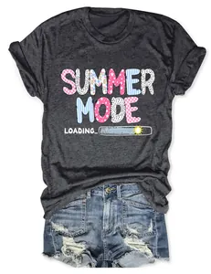 Casual women's charcoal grey summer mode loading t-shirt paired with blue denim shorts
