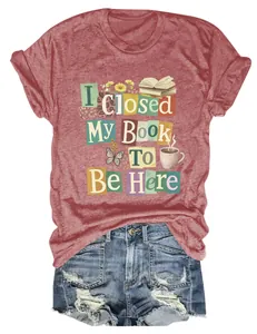 Women's casual red heather t-shirt with I Closed My Book To Be Here graphic slogan print