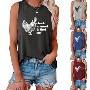 Casual women's sleeveless tank top featuring 'Cluck Around & Find Out' print in four colors