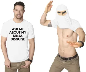 Funny men's flip up ninja disguise t-shirt with hidden graphic mask print detail