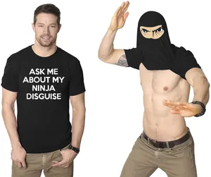 Funny black cotton T-shirt for men featuring Ask Me About My Ninja Disguise flip design
