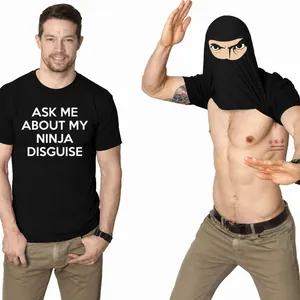 Funny Ask Me About My Ninja Disguise Flip Up T-Shirt For Men Cotton Round Neck Short Sleeve Graphic Tee Casual Novelty Disguise Top