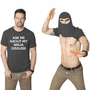 Funny Men's Ask Me About My Ninja Disguise T-Shirt with Hidden Flip-Up Mask Graphic