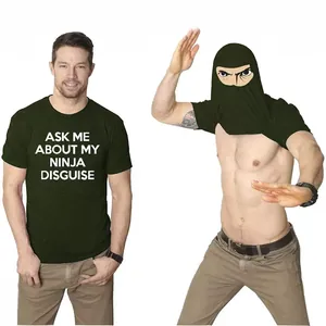 Funny Ask Me About My Ninja Disguise flip-up graphic t-shirt for men in dark green