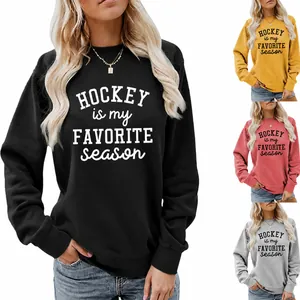 Women's Casual Cotton Blend Sweatshirt Hockey Is My Favorite Season Letter Print Crew Neck Long Sleeve Pullover Top