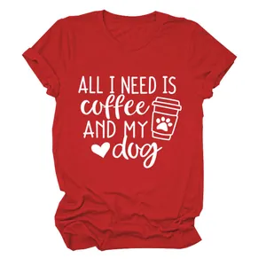 Κόκκινο κοντομάνικο μπλουζάκι με στάμπα All I Need Is Coffee and My Dog