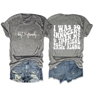 Πίσω όψη γκρι casual T-shirt με τύπωμα 'I WAS SO INNOCENT'