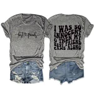 Λεπτομερής μπροστινή και πίσω όψη casual γκρι T-shirt με το τύπωμα I WAS SO INNOCENT