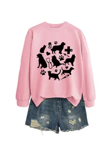 Pink long sleeve sweatshirt featuring veterinary cat and dog graphic prints detail