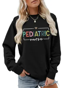 Comfortable black women's round neck sweatshirt featuring a stylish Pediatric Nurse print