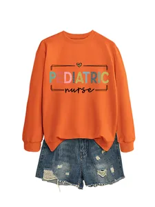 Stylish orange pediatric nurse crewneck sweatshirt with heart graphic for women