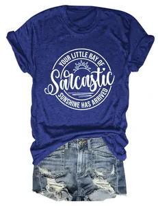 Stijlvol blauw dames-T-shirt met ronde hals en Sarcastic Sunshine grafische print