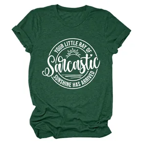 Donkergroen dames T-shirt met ronde hals en een witte sarcastische grafische print