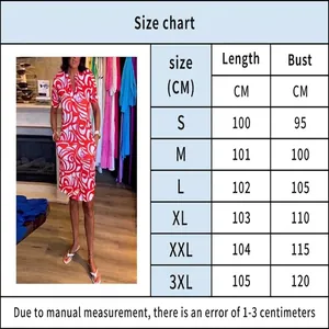 Comprehensive size chart for women's printed V-neck short sleeve summer dress in CM