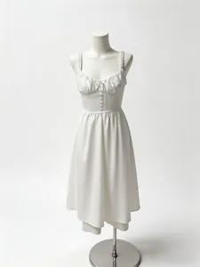 French style white spaghetti strap midi dress on a professional studio mannequin display
