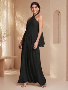 Women Sexy Halter Pleated Maxi Dress Elegant Solid Color Multi-Way Wear High-End Prom Party Evening Long Gown Dress