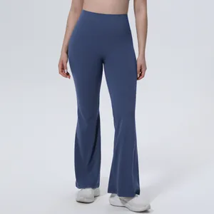 Pantalon de yoga évasé bleu taille haute pour femme, leggings de fitness respirants détail