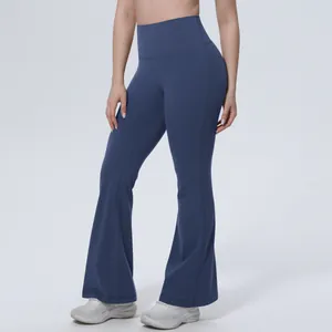 Pantalon de yoga évasé bleu à taille haute avec effet galbant pour sport et fitness